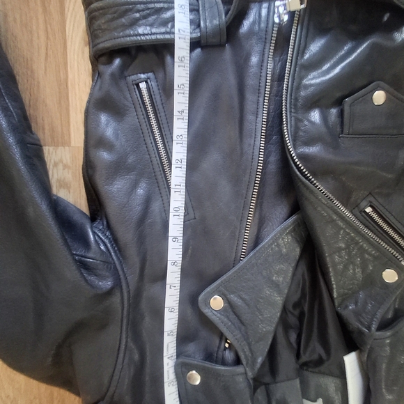 NWT Blue Black 100% Leather Biker Jacket ASOS - Picture 7 of 8